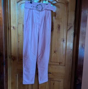 NWT FOR LOVE AND LEMONDS Pink High-Waisted Belted Pants SZ XS VEGAN LEATHER